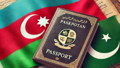 A realistic image showing a passport with the flags of Azerbaijan and Pakistan, representing the visa process for Pakistani travelers. Learn more about Azerbaijan visit visa for Pakistanis.