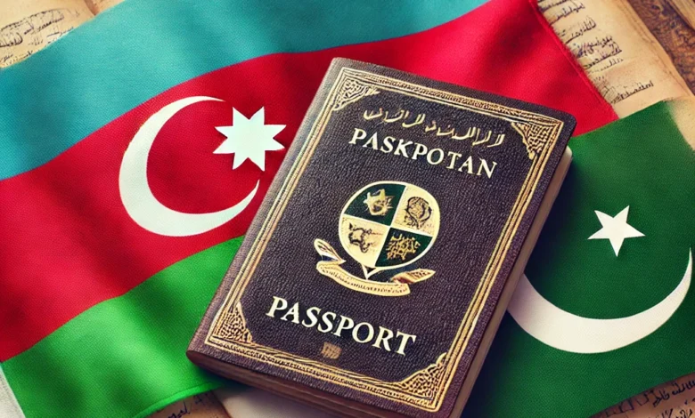 A realistic image showing a passport with the flags of Azerbaijan and Pakistan, representing the visa process for Pakistani travelers. Learn more about Azerbaijan visit visa for Pakistanis.