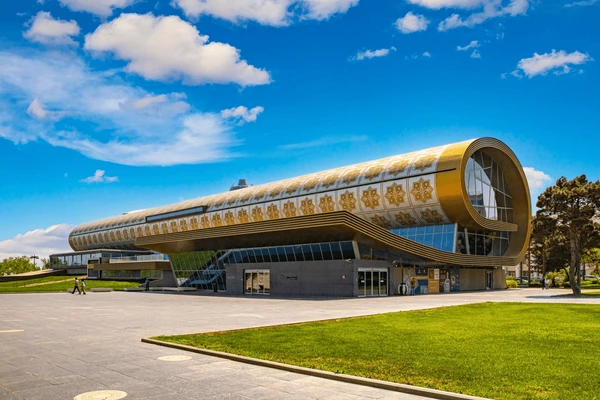 Exterior view of the Azerbaijan Carpet Museum in Baku